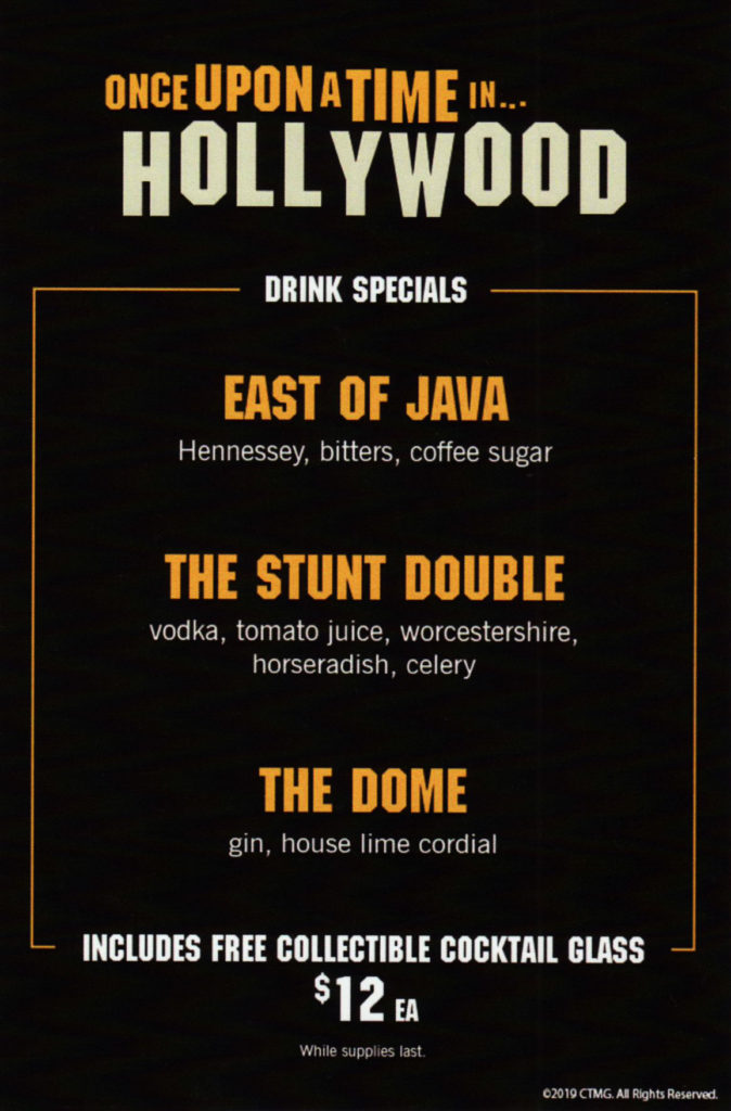 Once Upon a Time in... Hollywood - ArcLight Cinemas - Drink Menu - July 2019